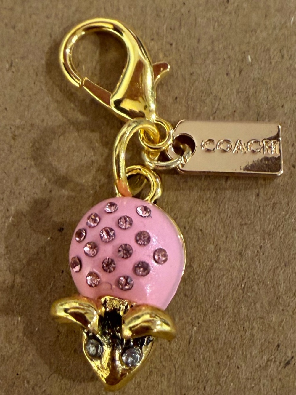 Coach Pink and Gold Enamel Crystal mouse Charm Keyring